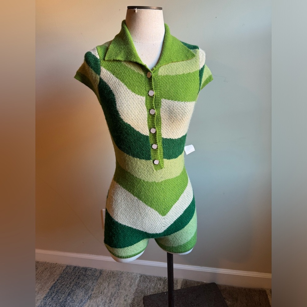 Blanc by EDGE Multi-green Sweater Button Up Bodysuit